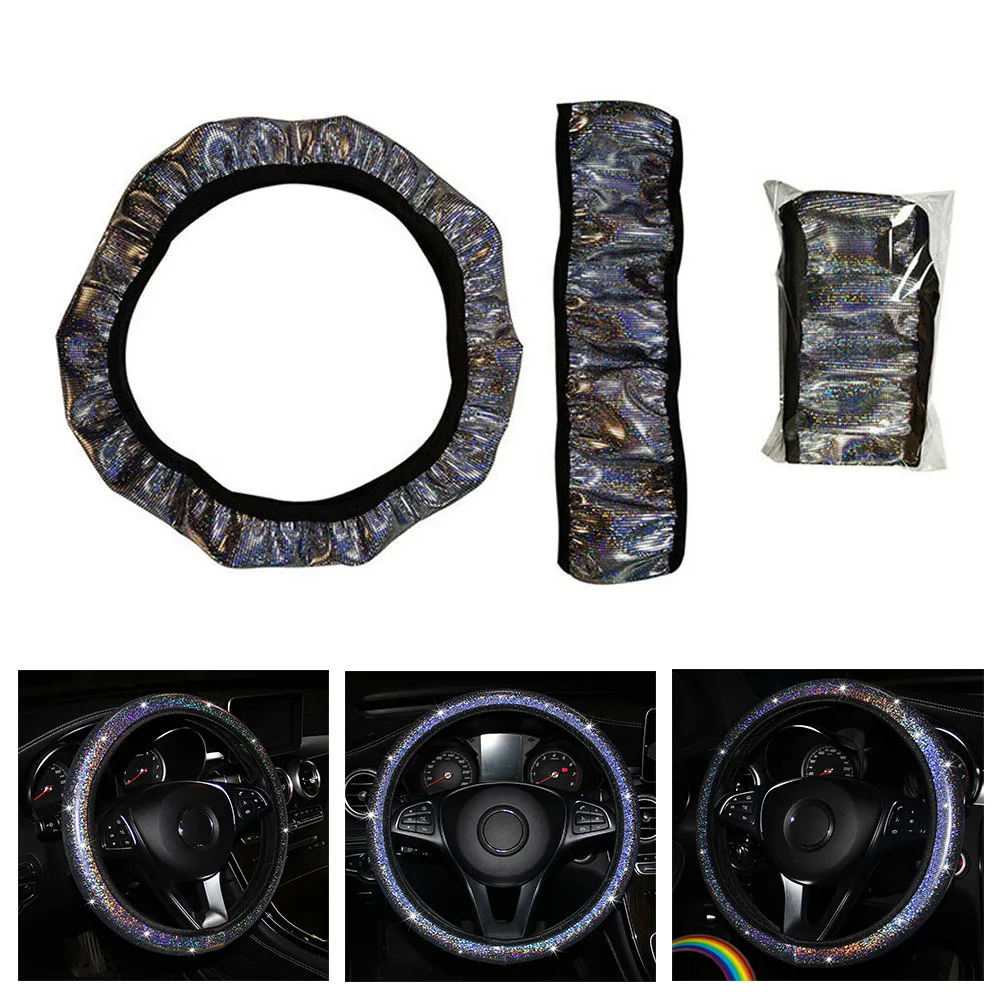 

Shining Car Steering Wheel Cover Easy Install Vehicle Hubs Not Moves Steering-wheel Case Glitter Breathable Anti-Slip Protector