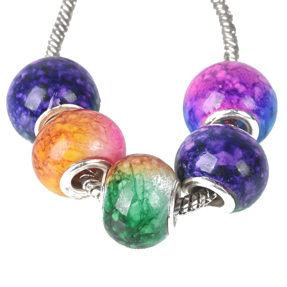 

10pcs Random Mixed 14x12mm Round Variegation Glass Big Hole Beads for Jewelry Making European Charms Bracelet DIY