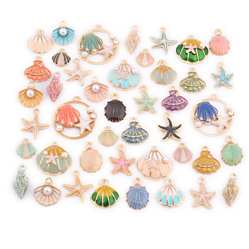 

43 Pieces One Set Enamel Shell Ocean Series Charms DIY Oil Drop Alloy Small Pendant Jewelry Accessories