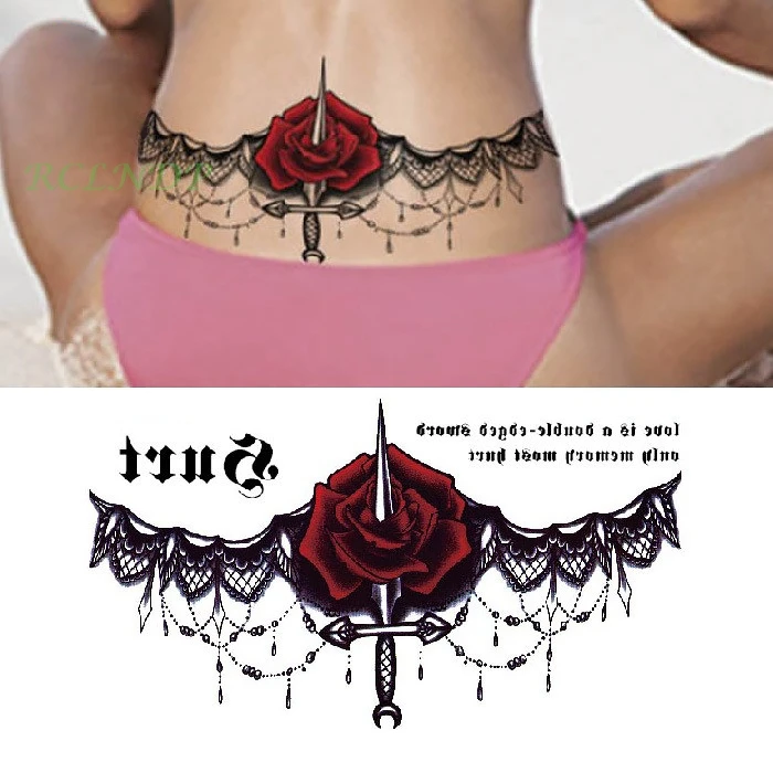 

Водостойкая Временная тату-наклейка, кинжал, Роза на талию, грудь, спину, тату большого размера, женские флэш-тату, искусственные татуировки