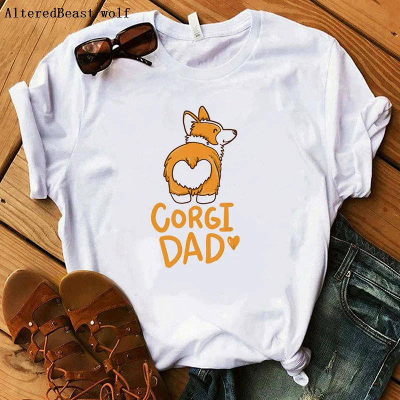 

Corgi Dad For Lover 2020 New Women T-shirt Cute Funny Cartoon Tops Summer Female T shirt Short Sleeve Tshirt For Women Clothing