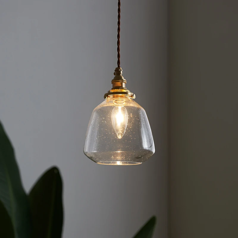 Nordic Japanese Retro Simple Chandelier Restaurant Cafe Bar balcony single-headed walnut brass chandelier glass lamp