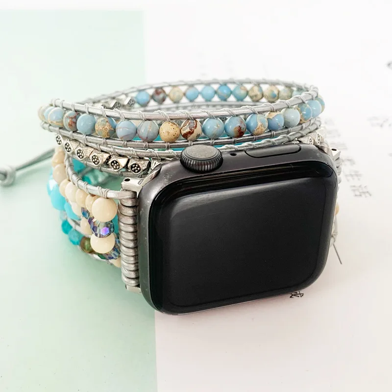 New for Apple Watch Watch Accessories Natural Stone Bohemian Multi-layer Bracelet Strap Wholesale Apple Watch Strap