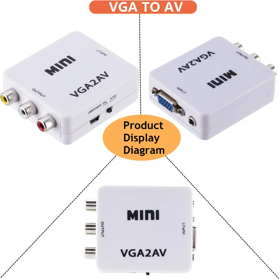 Мини-конвертер Grwibeou VGA в AV конвертер VGA2AV с 3 5 мм аудио RCA видео для ПК на ТВ HD