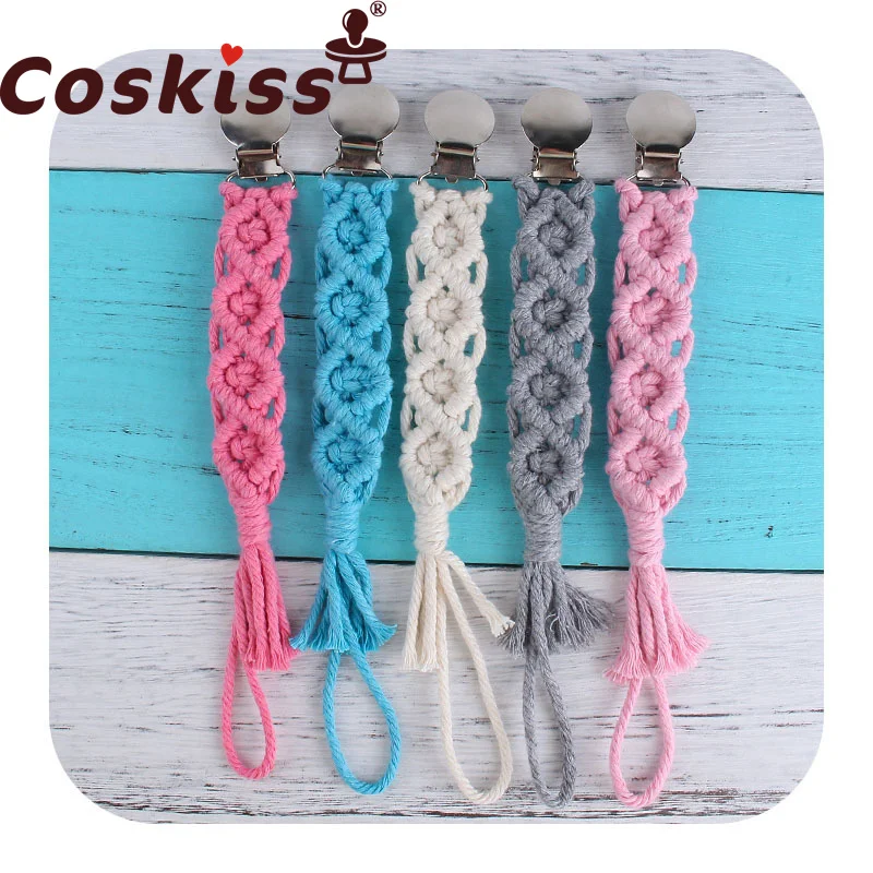 

Coskiss 1pcs Baby Wooden Teether Pacifier Clip Chain Hand-Woven Rope Crochet Beads Rodent Soother Clip Baby Shower Gift for Kid