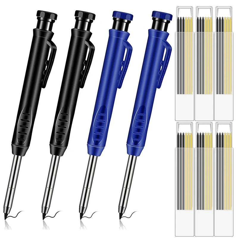 

LUDA 4 Pcs Woodworking Construction Pencil With 36 Pcs Refills, Solid Carpenter Pencils Built-In Sharpener Mechanical Pencil
