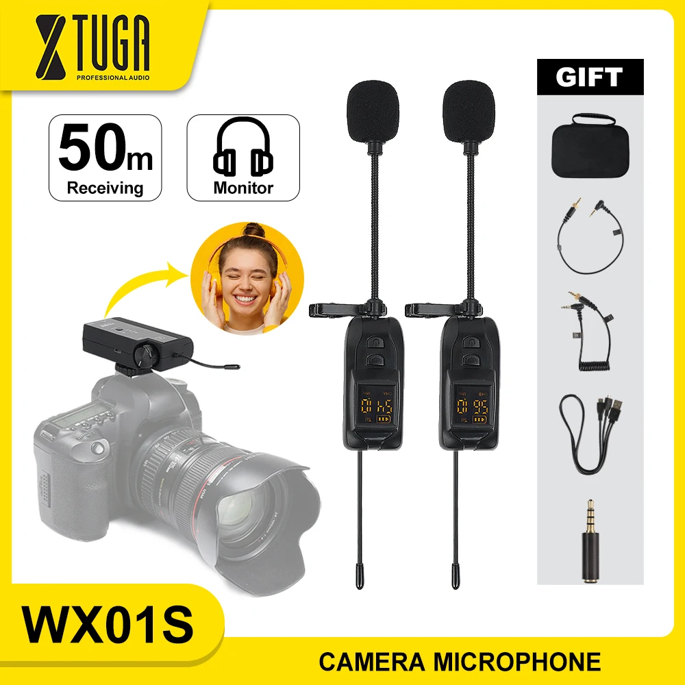 Петличный микрофон XTUGA с аудио монитором камера перезаряжаемым передатчиком
