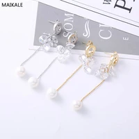 maikale long earrings aaa cubic zirconia stud earrings with pearl gold round korean earrings for women send friend gift