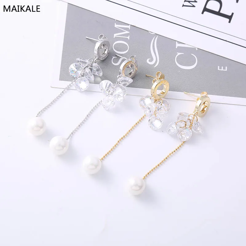 Женские длинные серьги MAIKALE корейские с цирконием кубической огранки золотого