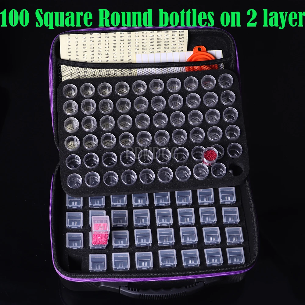 Новинка 2022, 100 бутылок алмазной живописи, аксессуары, контейнер, сумка для хранения, розовый, синий чемодан, Электронная воронка
