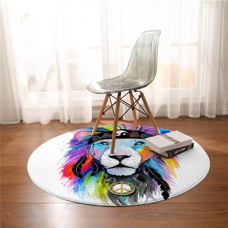 Hippy Lion Wolf Galaxy от Pixie Cold Art круглый ковер Луна ребенок черный коврик для спальни белая лиса напольный коврик планета Нескользящая алфомбра 150 см - Цвет: Hippy Lion