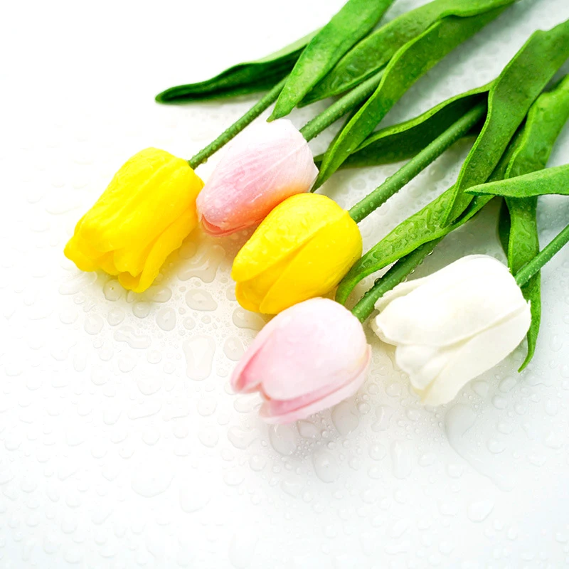 5 шт./лот искусственные Тюльпаны из искусственной кожи букет на ощупь цветы