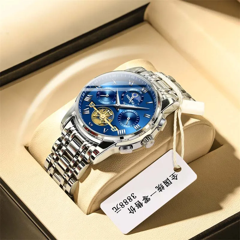 

Nibosi Stainless Steel Strap Waterproof Watches for Unisex Quartz Multifunctional Hollow-carved Casual Man's Wristwatches