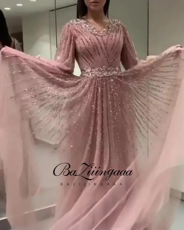 

BAZIIINGAAA Luxury Ball Gown Long Woman Gown 2021 Sequins Evening Dresses Parties Robe de bal Plus Size Prom Party Gowns