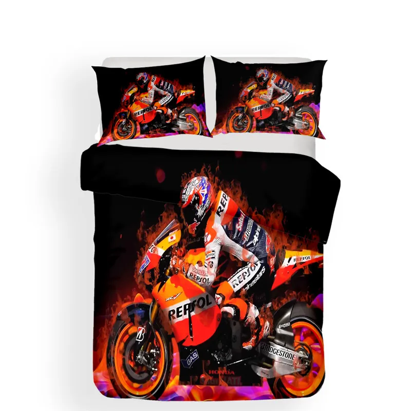 Комплект постельного белья с 3D принтом мотоцикла черное пододеяльник