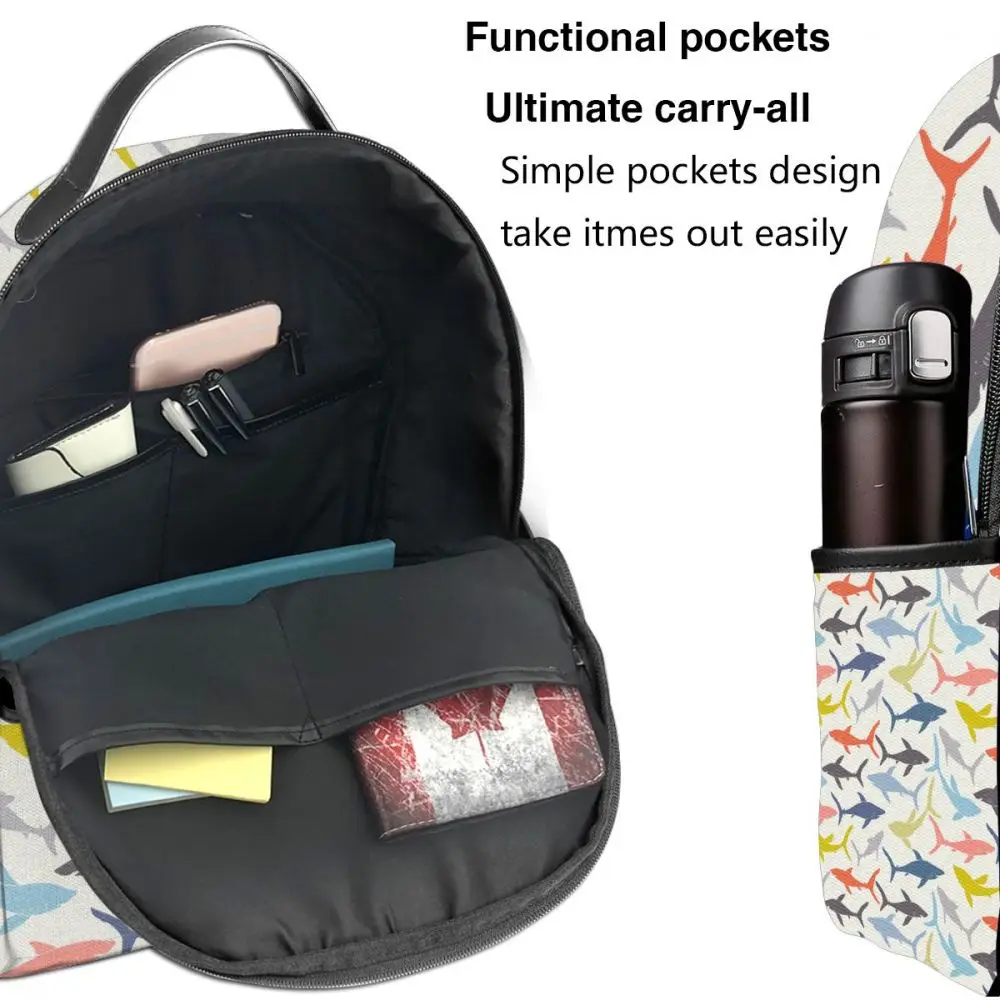 

Colorful Sharks Silhouettes Backpack Boy Girl School Bag for Teenager Student Shoulder Bag Travel Bag