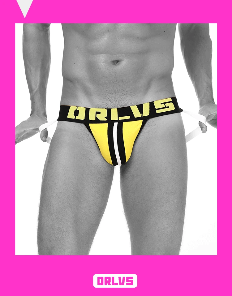 Мужские стринги с пуш ап мешочком для пениса ORLVS черные трусы танга сексуальное