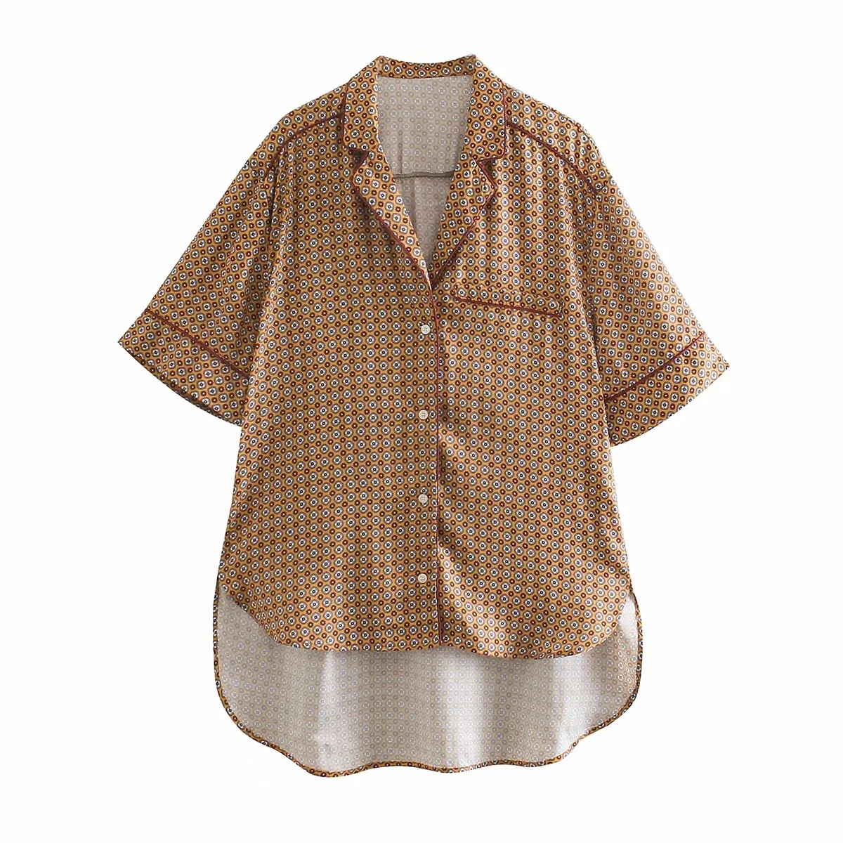 

Женская свободная рубашка в стиле ретро, клетчатая рубашка большого размера с отложным воротником и коротким рукавом, 2021