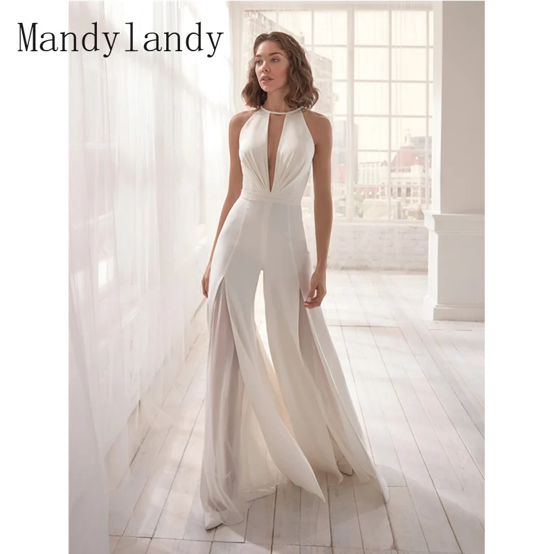 

Женский сексуальный комбинезон Mandylandy с глубоким V-образным вырезом, Женский Элегантный Модный комбинезон без рукавов с лямкой на шее и откр...