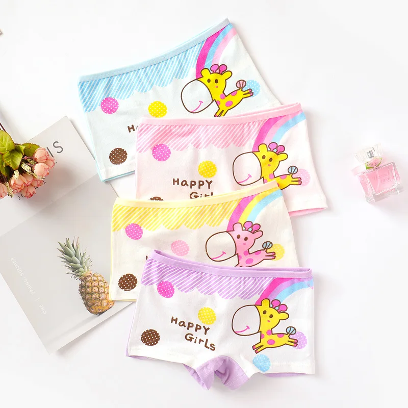 4pcs/lot Infant Kids Girl Clothes Girls Underwear Children Panties Boxer Panty Briefs Teenagers For 2-10Y Cartoon Cat Underpants | Детская