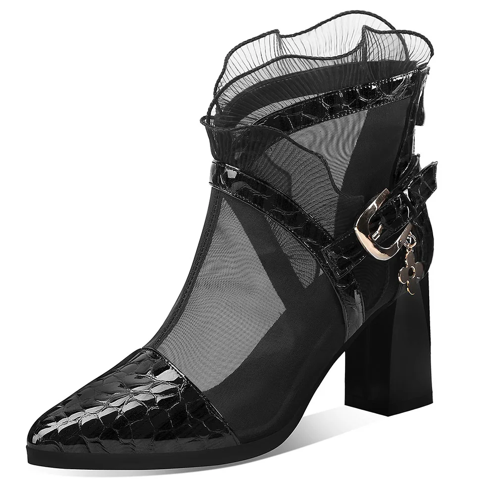 Ботинки женские из бычьей кожи роскошные полусапожки на высоком каблуке