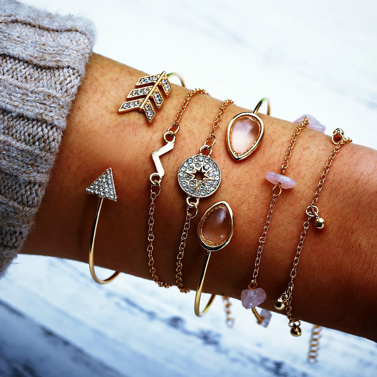 

New Bohemian Black Rope Chain Bracelet Set For Women aircraft Shell Moon Heart crystal Charm Bangle armband goud stainless steel