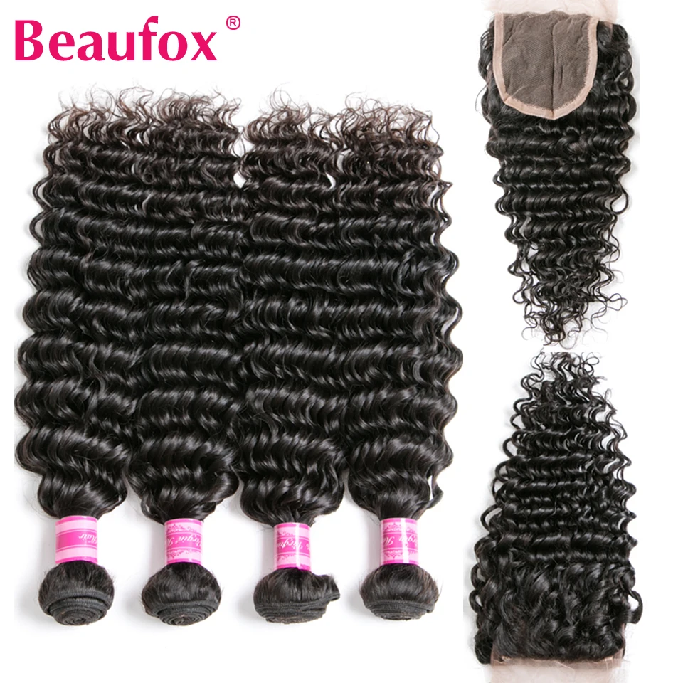 Beaufox человеческие волосы с глубокой волной пучки застежкой бразильские пупряди