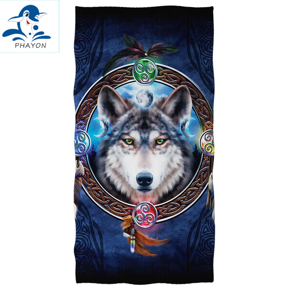 

PHAYON Printed Microfiber Wolf Bath Beach Towel for Adults 75*150cm Soft Water Absorbing Breathable Summer Surf Robe Blanket