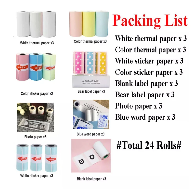 Peripage A6 A9 Paper Adhesive Thermal Sticker Photo Paper White Color Transparent  Label for Paperang P1 P2 Memobird Iprinter