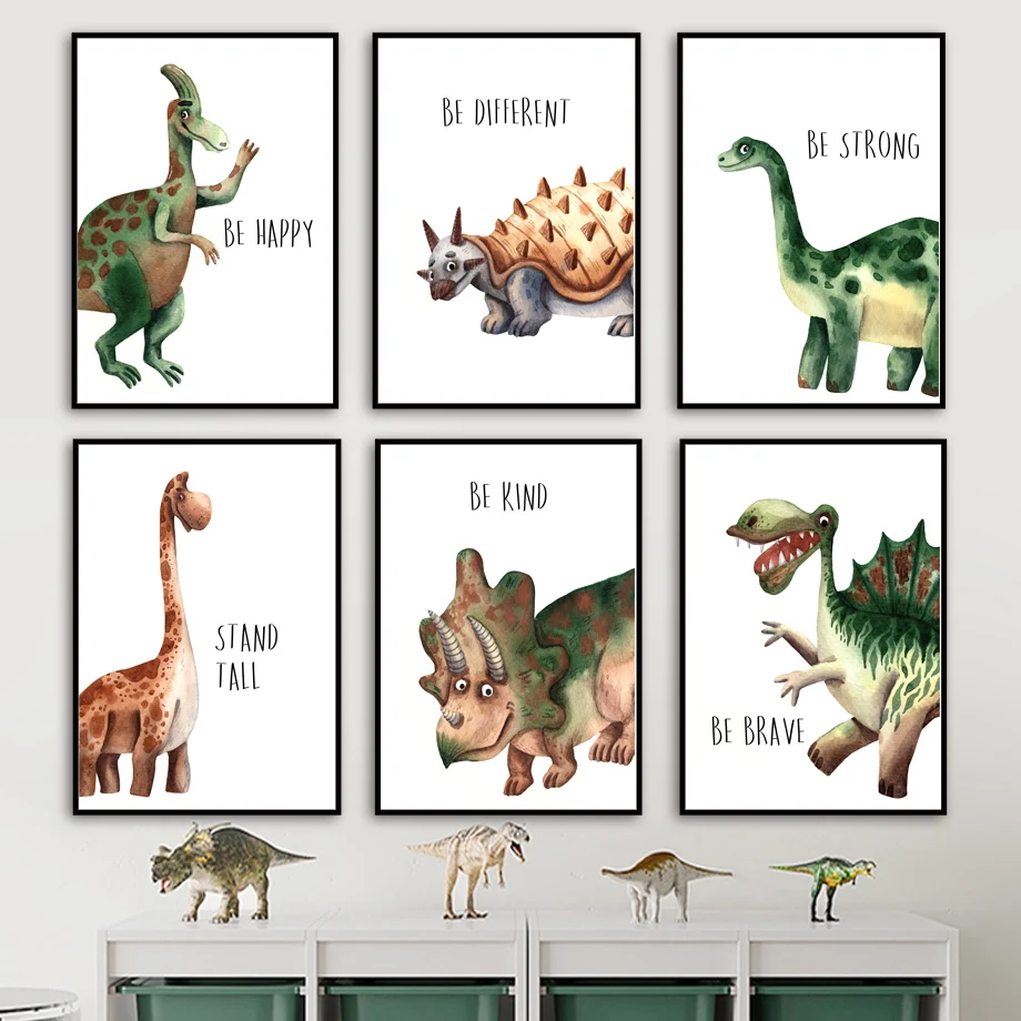 

Cartoon Dinosaur Inspirational Quotes Nursery Wall Art Canvas Painting Nordic Posters And Prints Decor Pictures Baby Kids Room