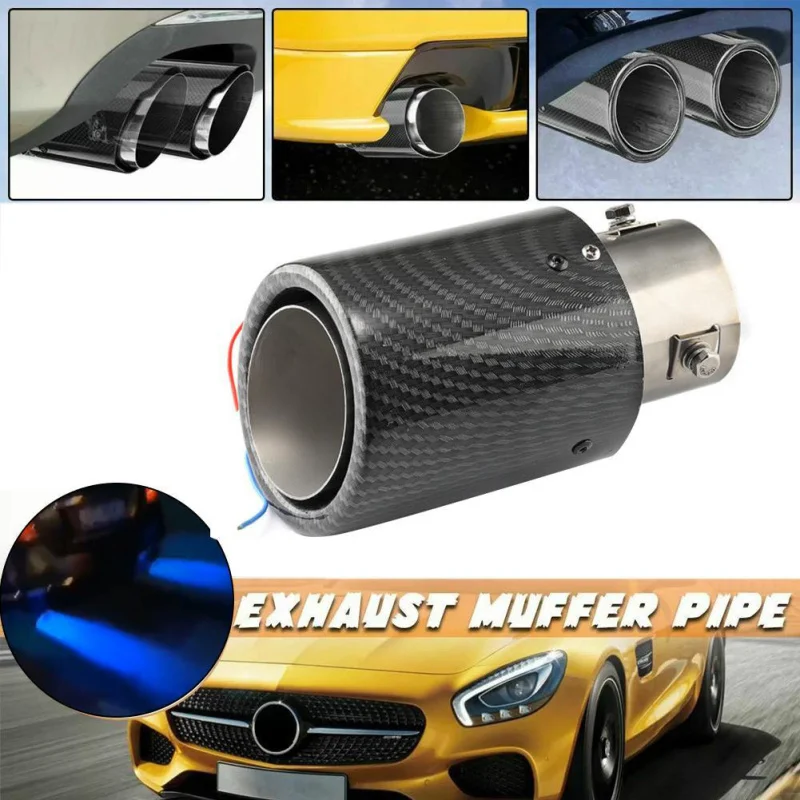 

Car Exhaust Muffler Pipe Tip With LED Light Carbon Fiber Luminous Tailpipe Car Modified Single Tail Throat Universal Car Tools