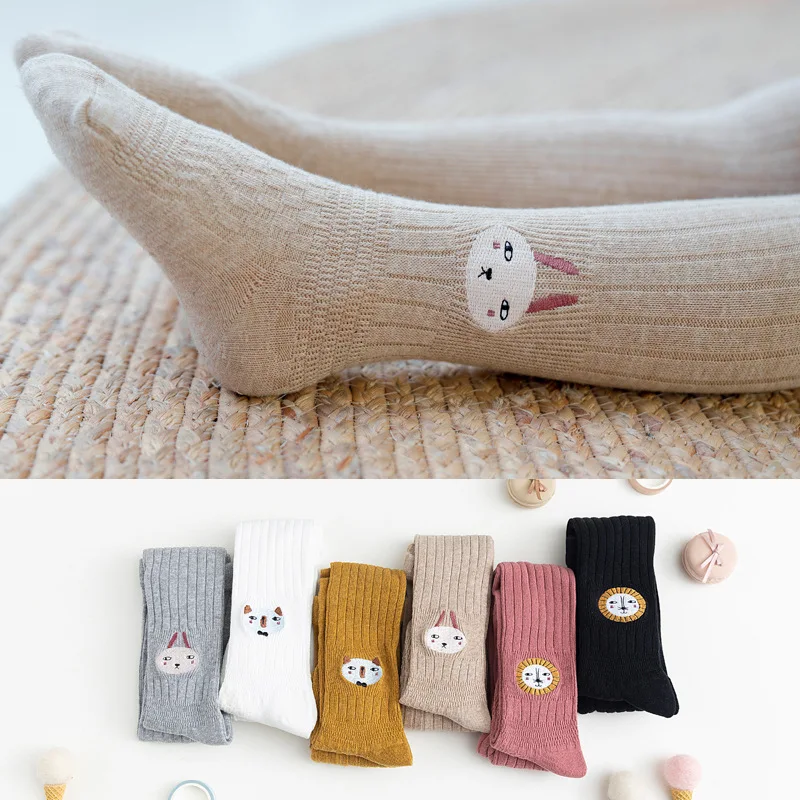 

Creative Knitted Leggings Children's Socks Spring and Autumn Korean Embroidered Baby Cotton Pantyhose Girls Socks and Tights