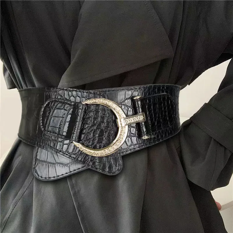 Anti-Crocodile Leather Ladies Fashion Wide Waist Belt European And American Elastic Style Female Decorative Coat With Dress Belt fashion european and american style waistband dress manual sequins decorated belt accessories