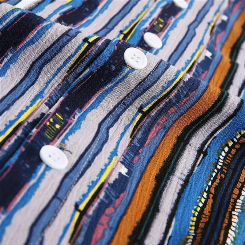 

Men Hot Fashion Short Sleeve Striped Shirt Summer Casual Short Sleeve Comfortable Breathable Lapel Buttons Tops for Men