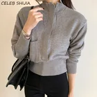 Свитер женский трикотажный, с воротником-стойкой и длинным рукавом, на осень