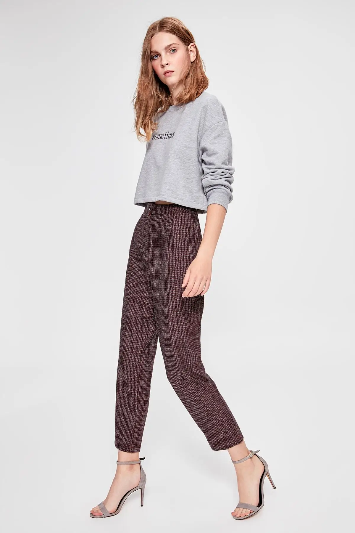 Trendyol бордовые клетчатые брюки TWOAW20PL0126|Брюки| |