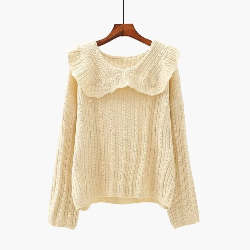 

Пуловер с кукольным воротником, свитер для женщин, Осень-зима 2022, новый стиль, корейский Свободный однотонный Вязаный топ с длинными рукавам...