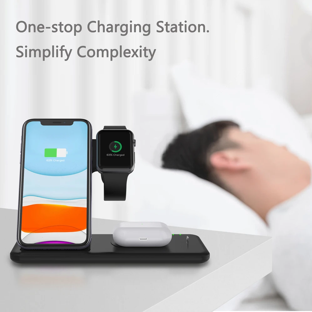 Беспроводное зарядное устройство QI для Apple Watch 2 3 4 5 AirPods Pro iPhone 8 8Plus X XR XS Max 11, 15 Вт (art.: 3a36f047fec) - 3a36f047fec