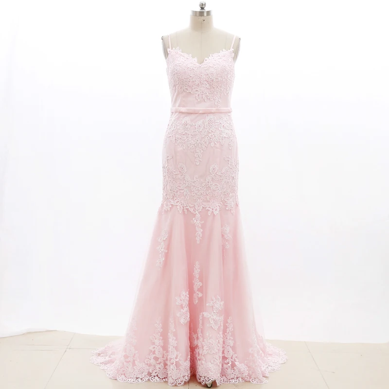 Stock Clean Prom Dress Long Pink Lace Custom Made Bridal Party Dresses 210220-039