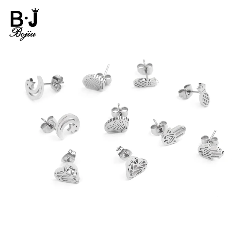 Женские асимметричные серьги гвоздики с полулуной из нержавеющей стали