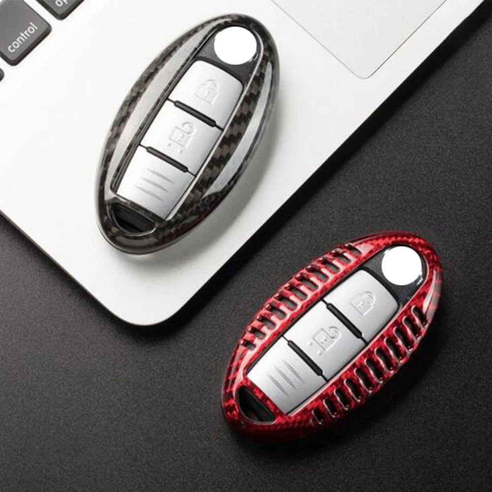 

Real Carbon Fiber Car Key Case Cover Key Shell For Nissan TEANA X-TRAIL TIIDA QASHQAI PATROL Keychain