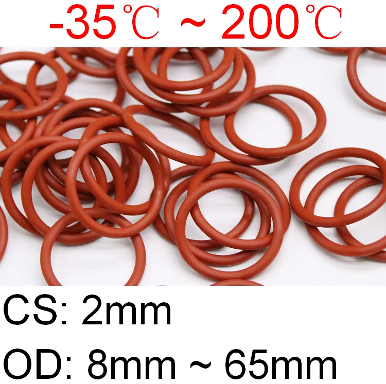 

10pcs Red VMQ Silicone Ring Gasket CS CS 2mm OD 8 ~ 65mm O Ring Rubber Seal pressure cooker o-ring food high temperature gasket