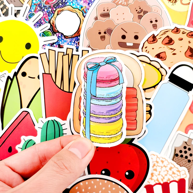 100pcs/set Popcorn Layer Cake Cartoon Food Stickers For Kids Scrapbook Bicycle Motorcycle Skateboard Snowboard Laptop Luggage | Игрушки и