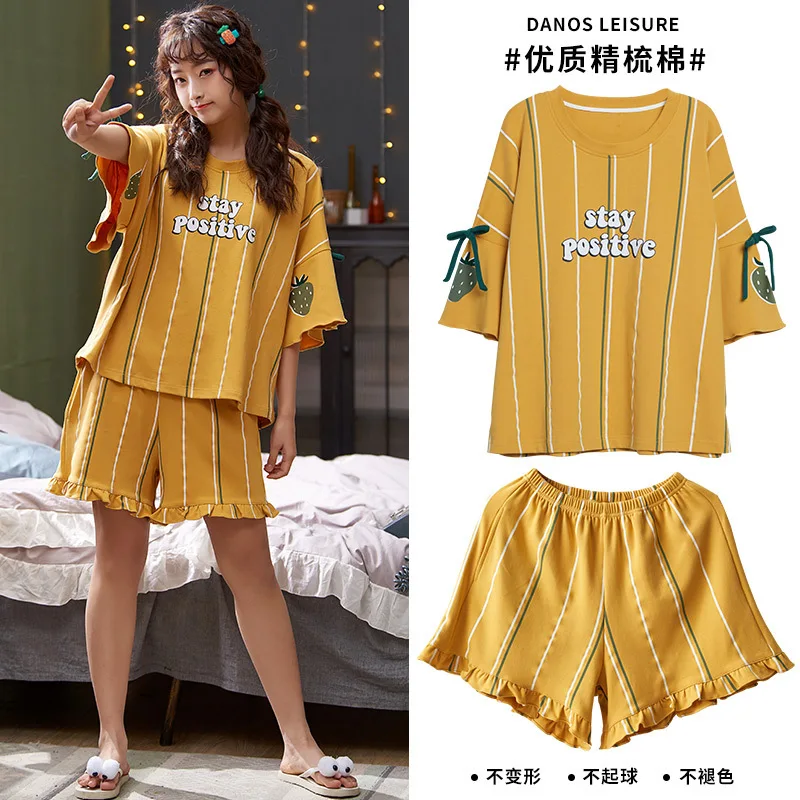 

Pajamas For Women Short-Sleeved Thin Summer Women's Costumes Cotton Lace Feminine Pajamas Loose Casual Women's Home Clothes