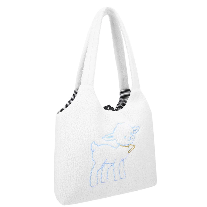 

Women Girls Lamb Embroidery Shoulder Bag Lady Top Handle Tote Messenger Satchel