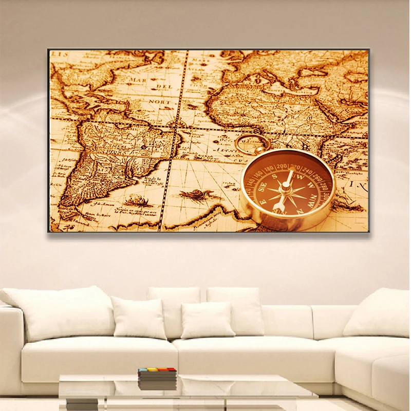 The Retro Map Non-toxic Eco-friendly Non-woven Canvas Painting Wall Art Picture Posters Living Room Home Decoration | Дом и сад