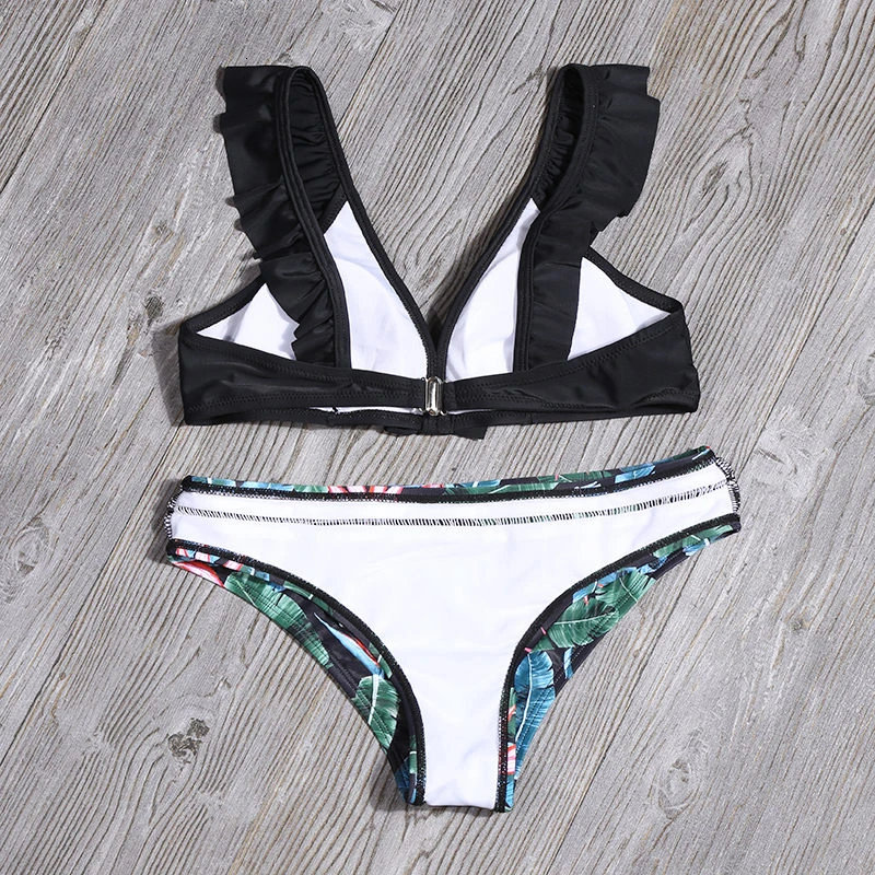 Женский комплект бикини с цветочным принтом сексуальный купальник оборками