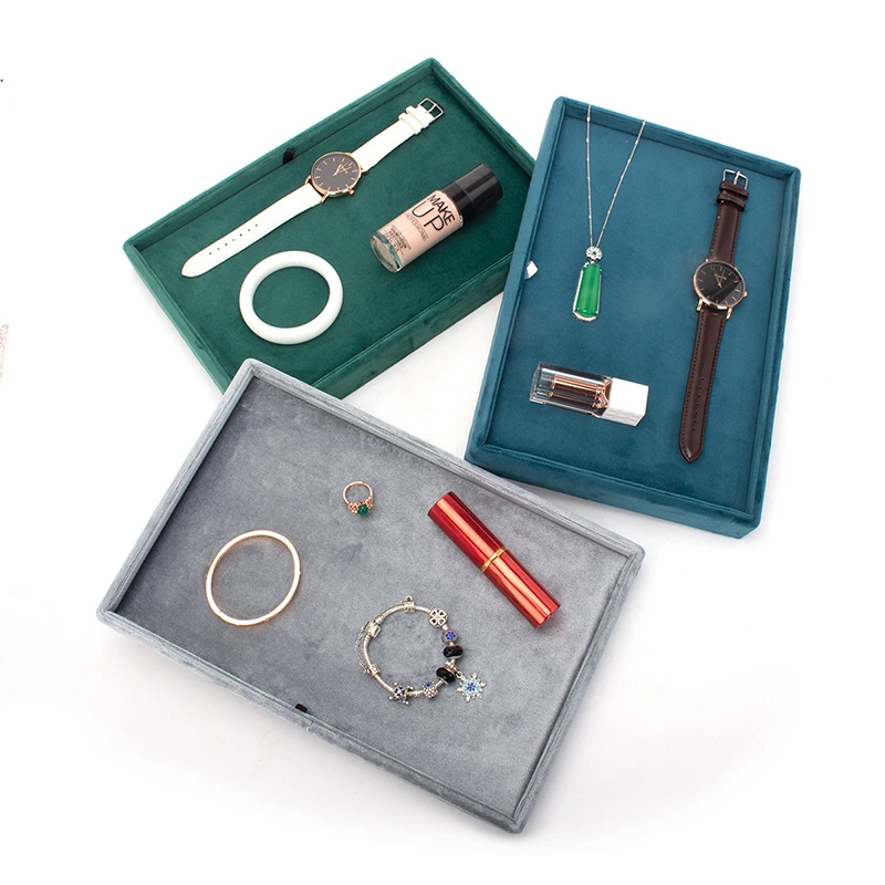 4PCS Velvet Double Sided Jewelry Empty Plate Femal Earring Pendent Bracelet Watches Display Jewellery Organizer Trays