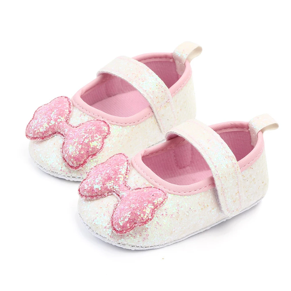 

Baby Girl Solid Color Sequins Bowknot Anti Slip Flat Shoes Prewalker Sneakers Comfort Soft Anti-slip Warm Infant Crib Shoes