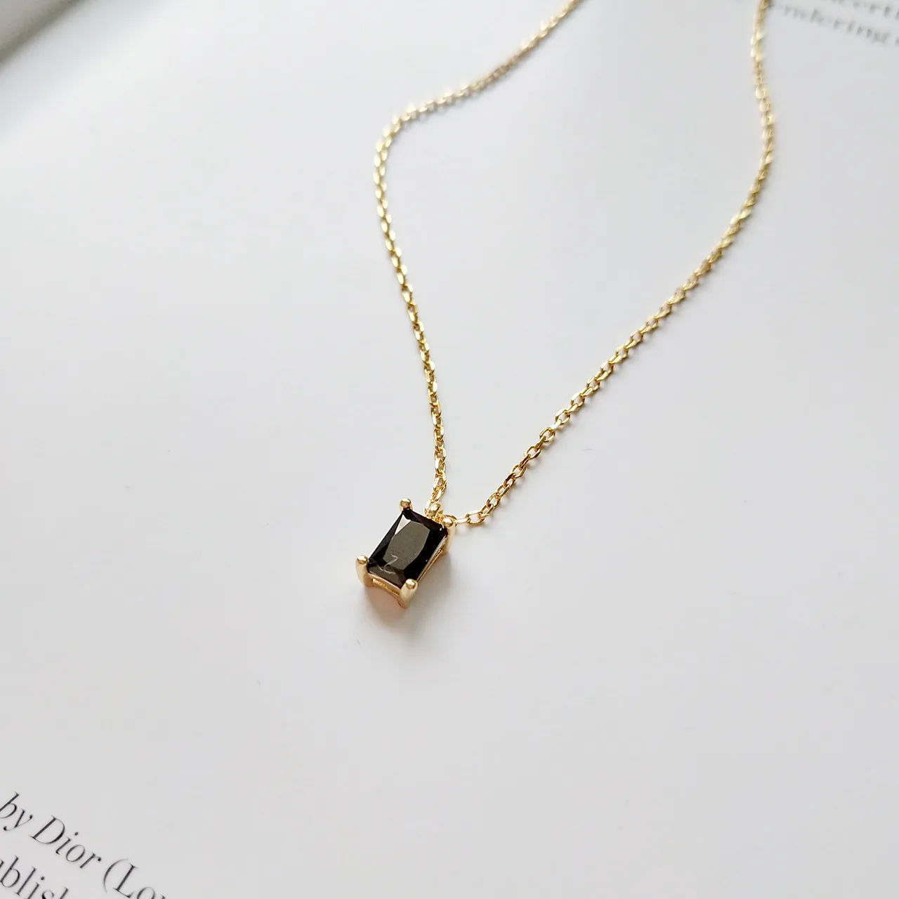 

925 sterling silver black zircon square pendants necklace simple trendy design wild necklace for women charms fashion jewelry